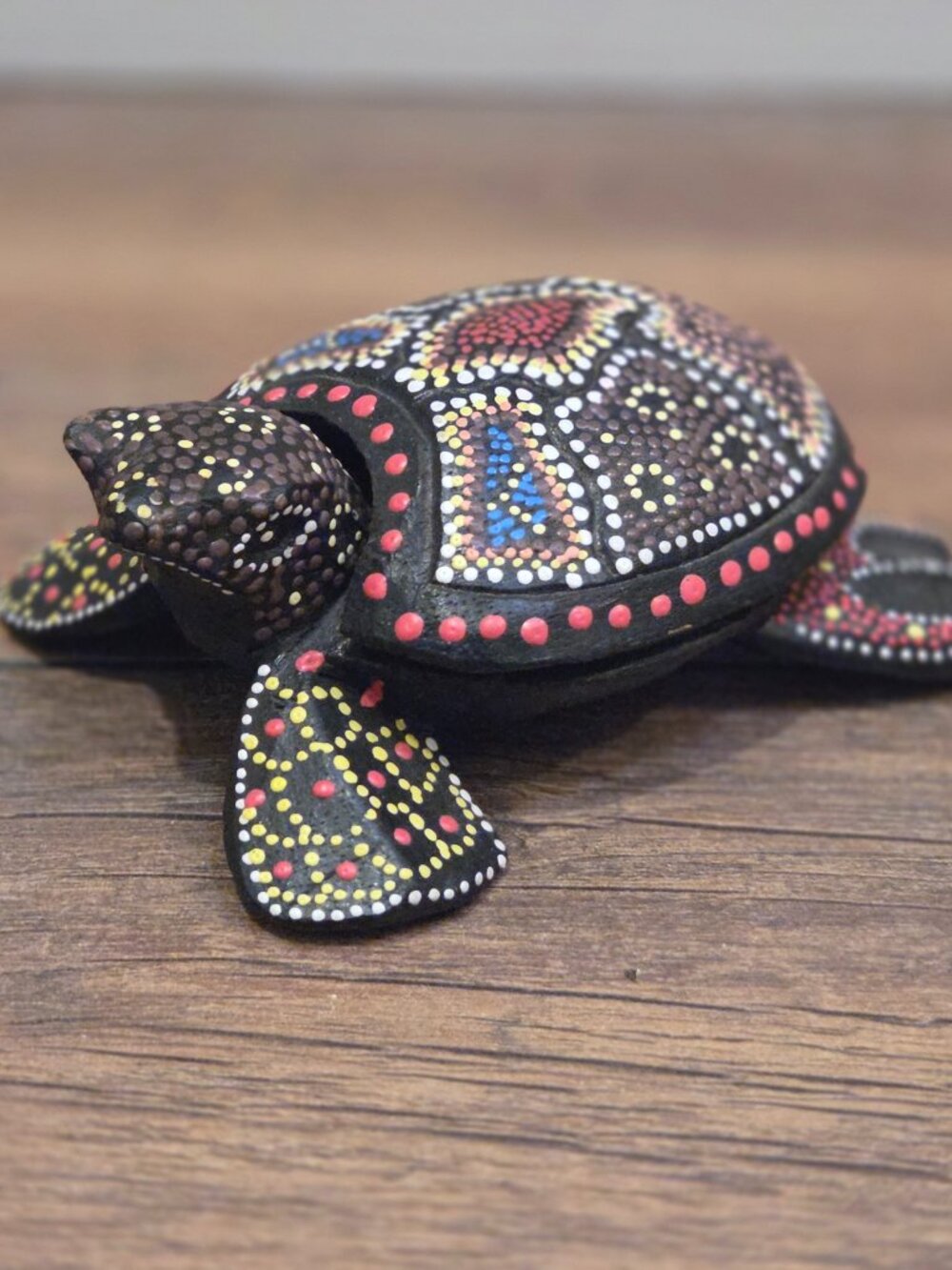 Hand Carved Hand Painted Wood Turtle Trinket Box